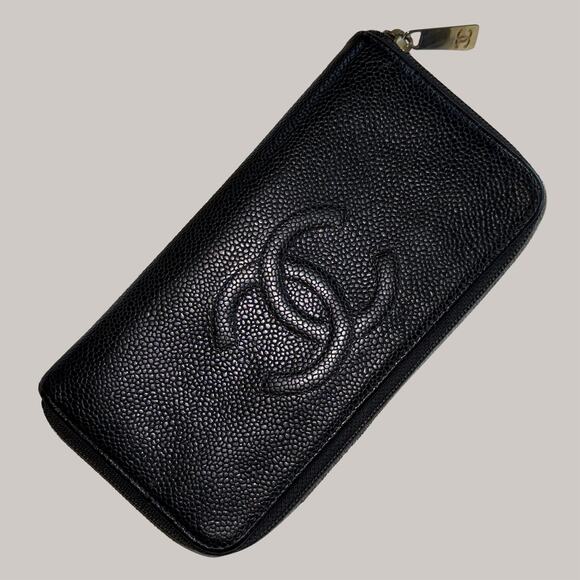 CHANEL Caviar WALLET Long ZIP AROUND CC Black International Clutch Leather - Picture 1 of 10